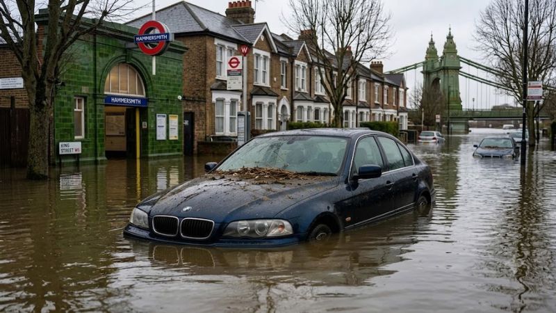 damaged car in flood
